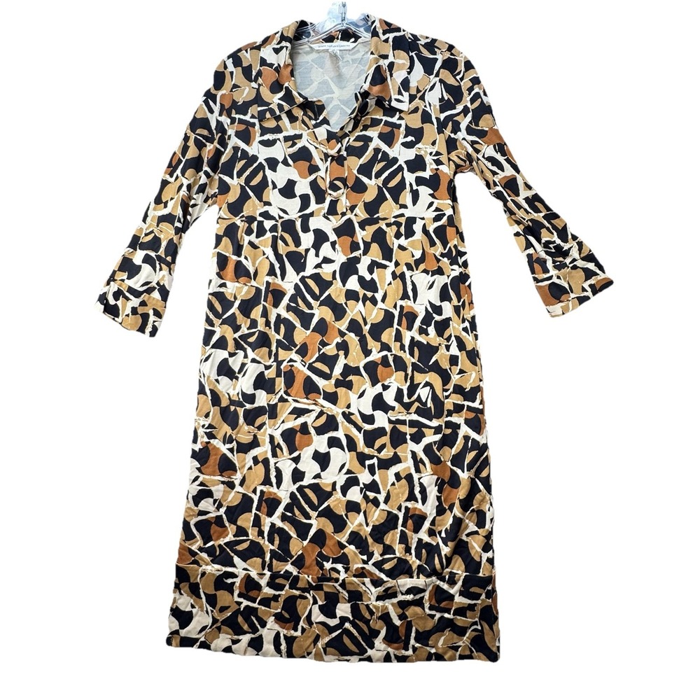 DIANE VON FURSTENBERG 100% Silk Button Up 3/4 Slit Sleeve Dress Size 6 AOP